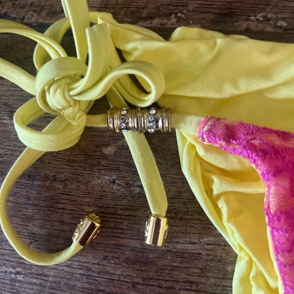 Rare vintage y2k Pink Lace made in USA Beach Bunny Bikini  XL - Picture 4 of 8